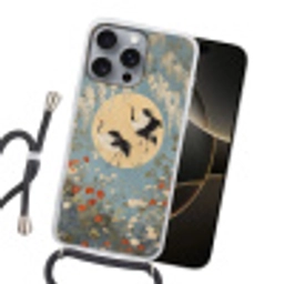 Kraanvogels - Maan - Bloemen - Blauw Hoesje iPhone 16 Pro Max met koord klein -sfeer1