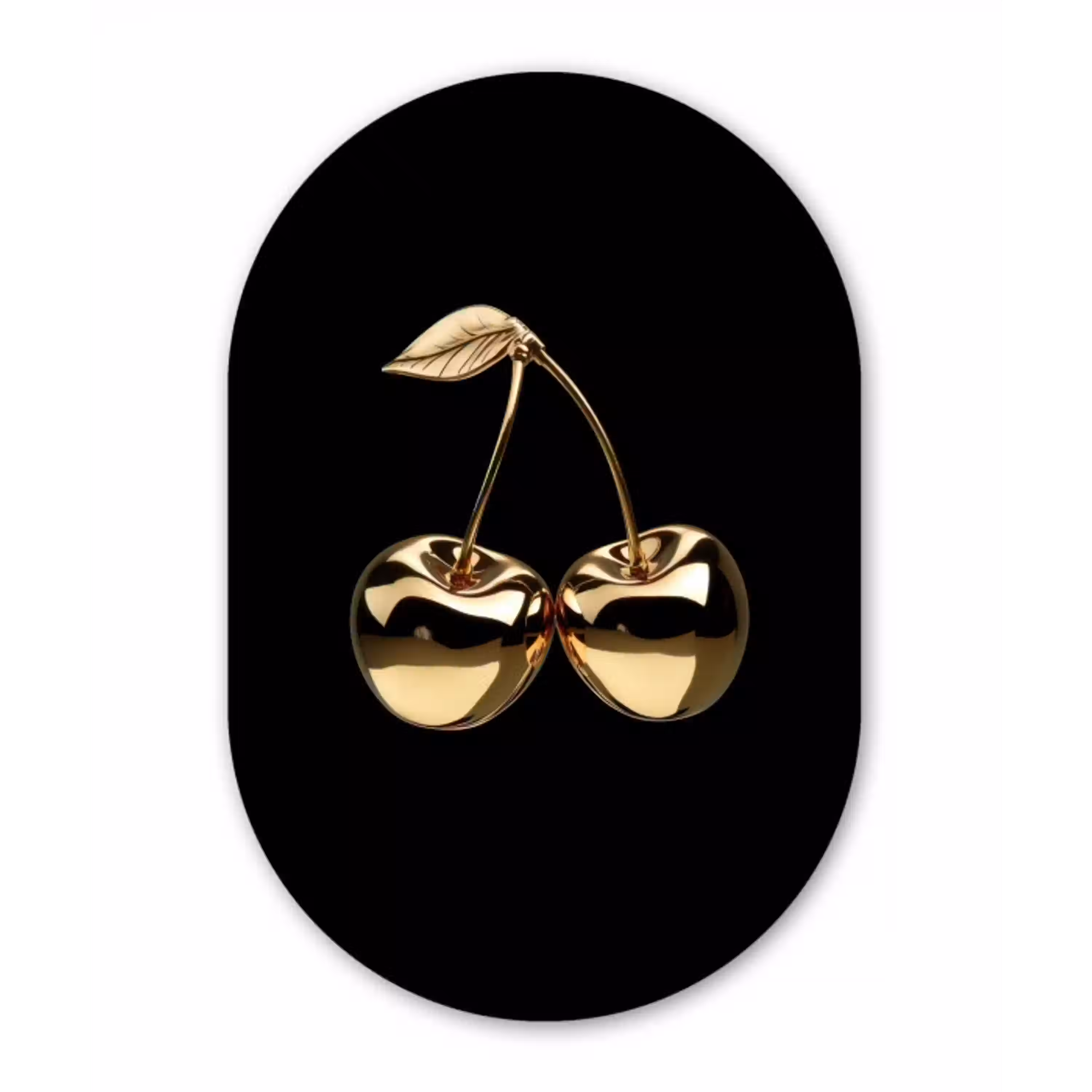 Kersen - Zwart - Goud - Chrome Wandcirkel Ovaal Glas middel -3d