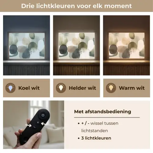 Minimalistisch - Cirkels - Penseelstreken - Beige Light Box met batterij (Wandlamp) middel -USP_lichtkleurNL