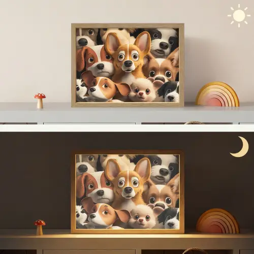 Honden - Dieren - Bruin - Zwart - Patronen - Kind Light Box met batterij (Wandlamp kind) middel -sfeer3_kind