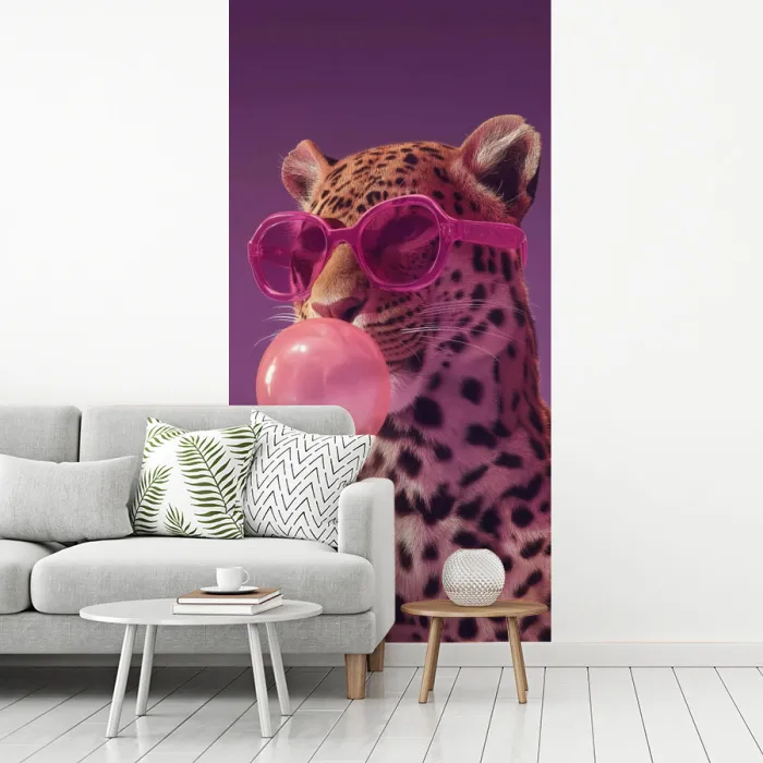 Panter - Zonnebril - Kauwgombel - Roze fotobehang vinyl groot -woonkamer
