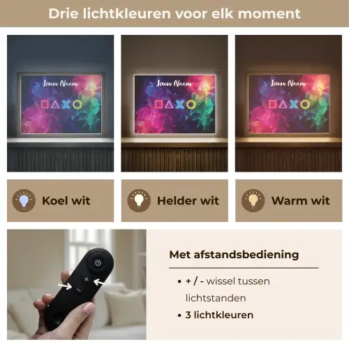 Symbolen - Game - Kleurrijk Light Box met batterij (Wandlamp kind) middel -USP_lichtkleurNL