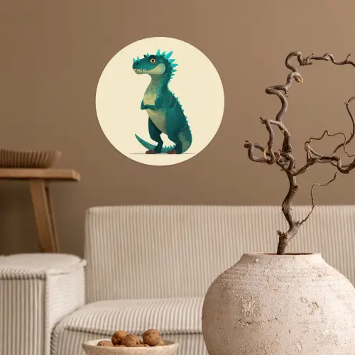 Dinosaurus - Turquoise - Stekels Wandcirkel behangsticker klein -sfeer1