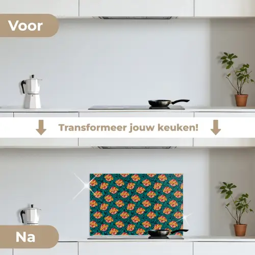 Groen - Disco - Patroon keuken achterwand spatscherm klein 900 -voor_na_NL