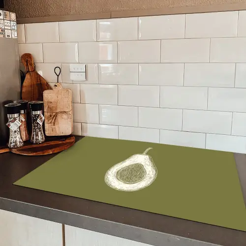 Avocado - Minimalistisch - Illustratie - Groen Inductie beschermer vinyl 3mm klein -sfeer3