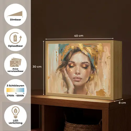 Vrouwen - Portret - Luxe - Goud Light Box met batterij (Wandlamp) middel -USP_websiteoverzichtNL