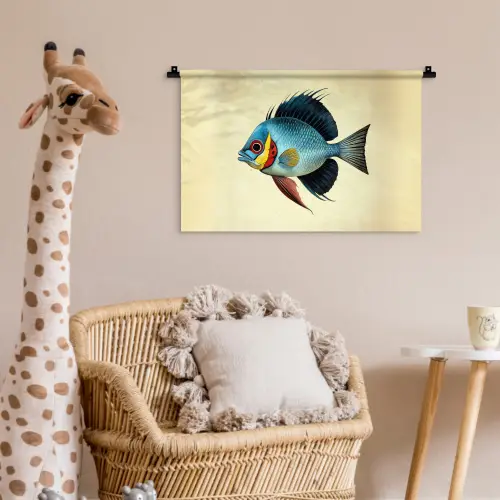 Blauw - Kieuwen - Vis - Illustratie Wandkleed katoen klein -wsfeer5_kind