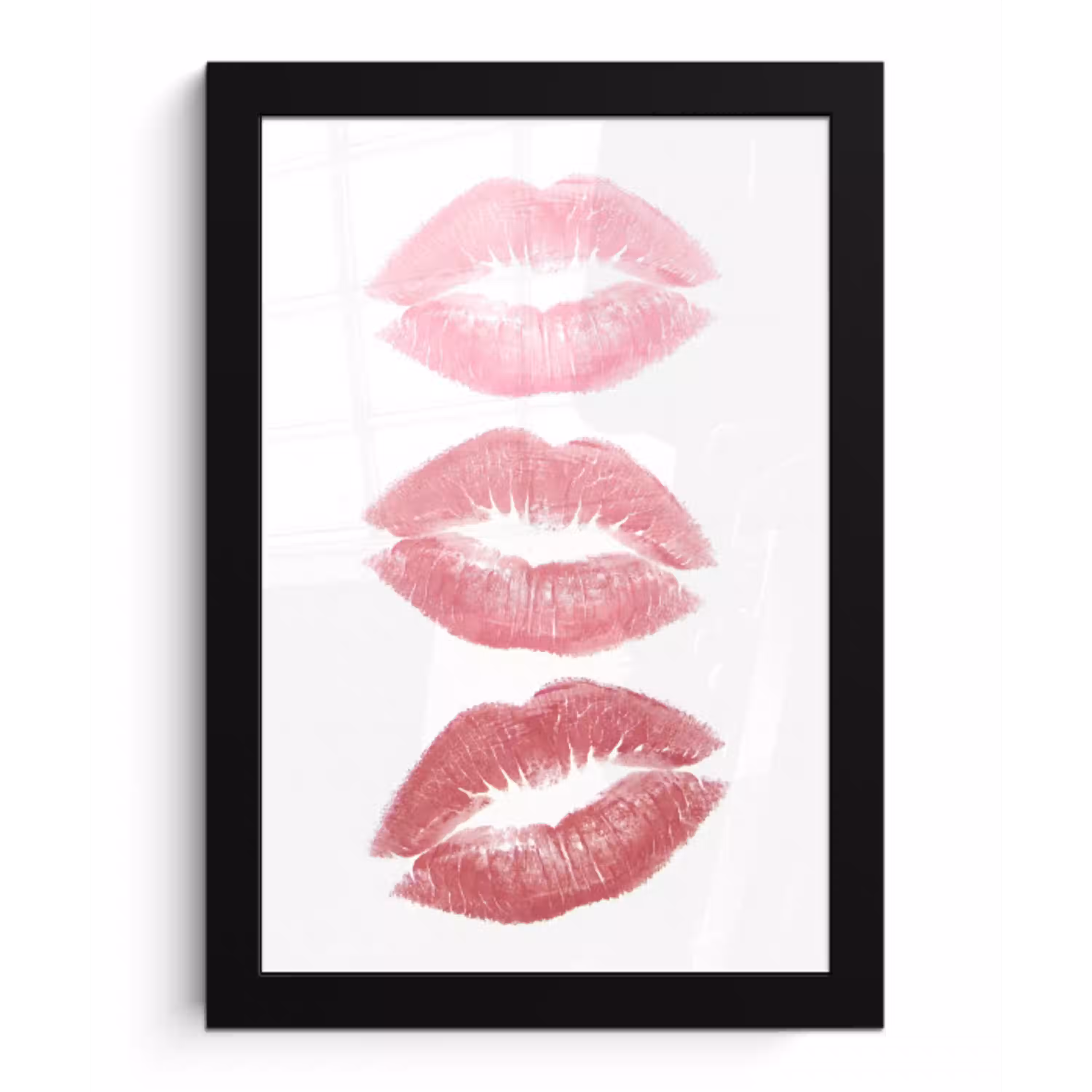 Lippen - Kusafdruk - Roze - Modern - Abstract fotolijst zwart zonder passe partout klein -3d