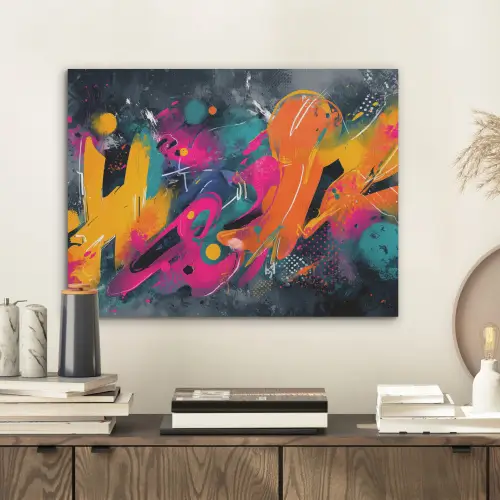 Abstract - Graffiti - Kleurrijk - Verfspatten PET vilt klein -sfeer1