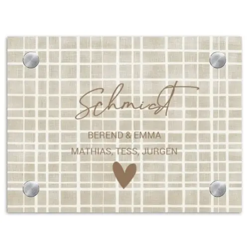 Beige raster - Sierlijk Naambord Rechthoek middel -3d