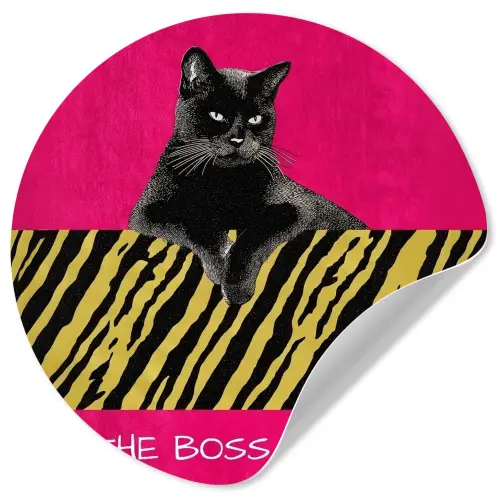 Kat - Baas - Roze - Tijgerprint Wandcirkel behangsticker klein -3d