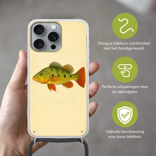 Schubben - Vis - Groen - Illustratie Hoesje iPhone 16 Pro Max met koord klein -sfeer2_NL