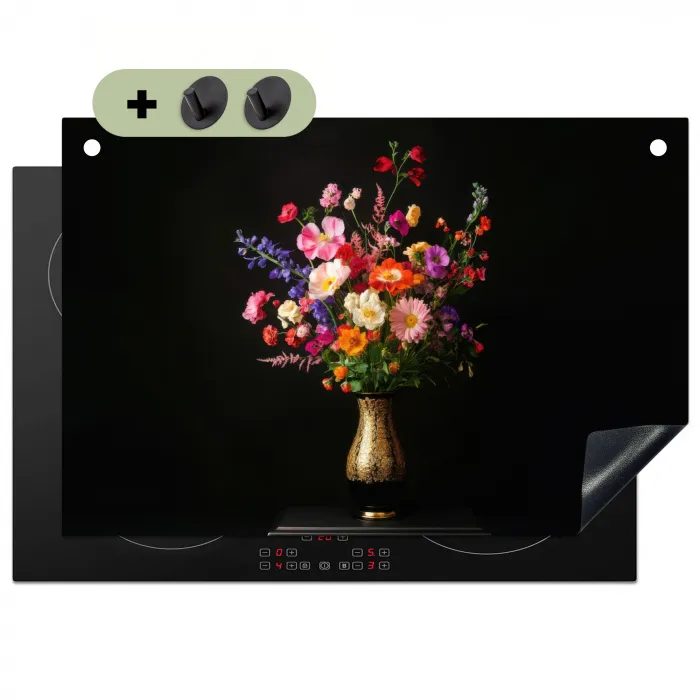 Kleurrijk - Boeket - Vaas - Goud Inductie beschemer met haakjes klein -3d
