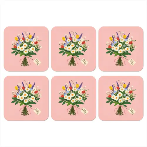 Bloemen - Lint - Kaartje onderzetter kurk middel -3d