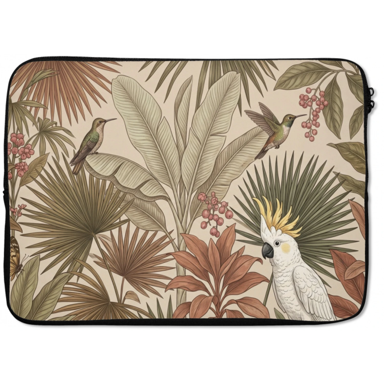 Tropisch - Vogels - Beige laptophoes neopreen klein -zkaufland3dotto