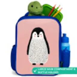 Pinguïn - Stippen - Roze - Minimalistisch Kinderrugzak - Blauw middel -inhoud_UK