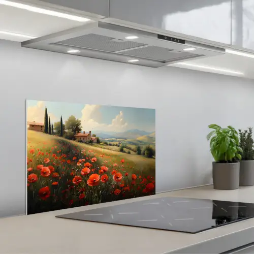 Klaprozen - Rood - Heuvels - Landschap keuken achterwand spatscherm klein -3d_schuin