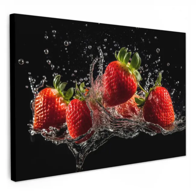 Aardbeien - Fruit - Rood - Water - Zwart KitchenYeah - Keuken - Canvas klein -3d