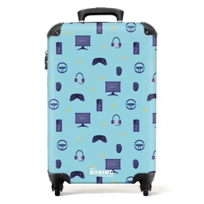 Gamer patroon met spelaccessoires op blauw NBS - Handbagage koffer - Kinderen Unisex middel -productfoto_recht