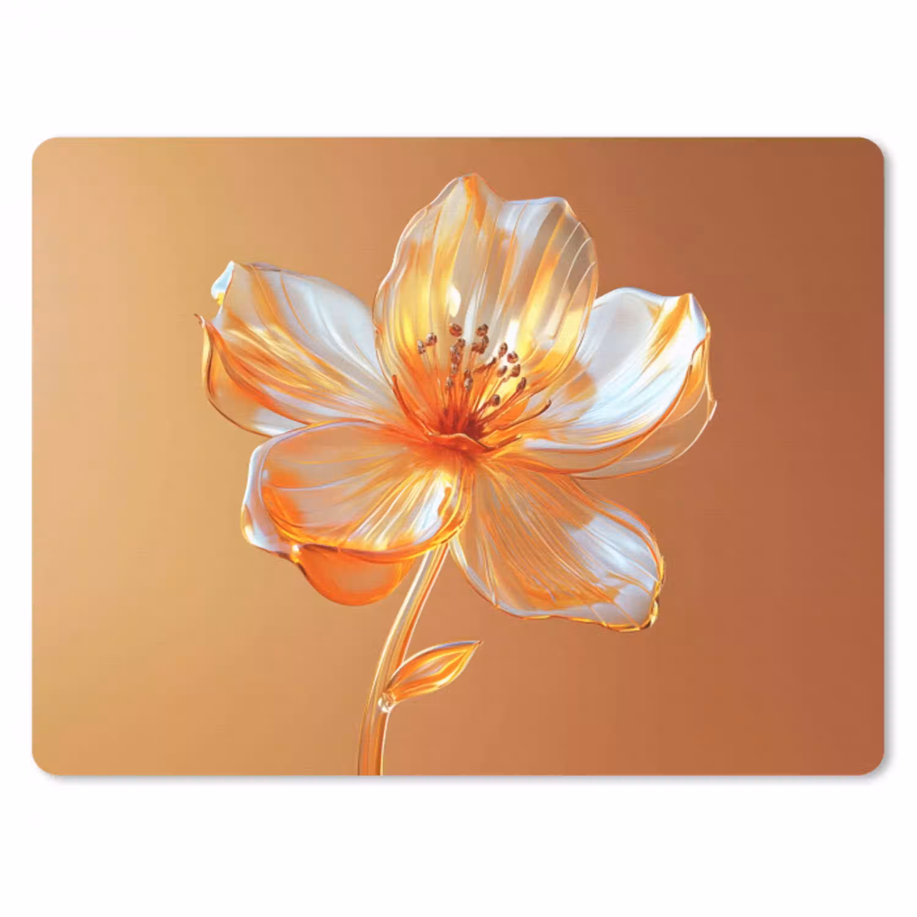 Glazen - Bloem - Oranje muismat rubber klein -3d