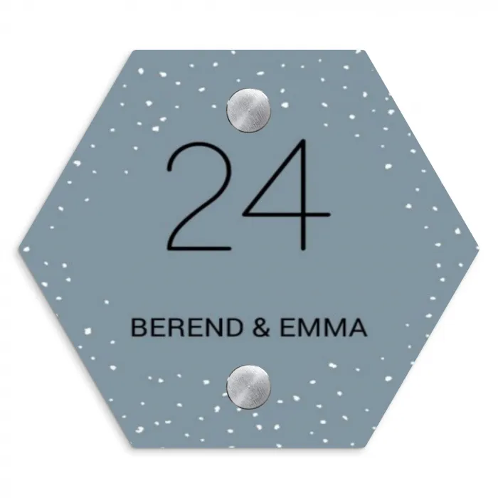 Grijsgroen met stippen - Klassiek Naambord Hexagon klein -3d