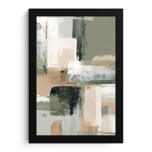 Penseelstreken - Abstract - Aardetinten fotolijst zwart zonder passe partout klein -3d