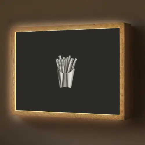 Frietjes - Futuristisch - Zilver Light Box met batterij (Wandlamp) middel -z3d_website