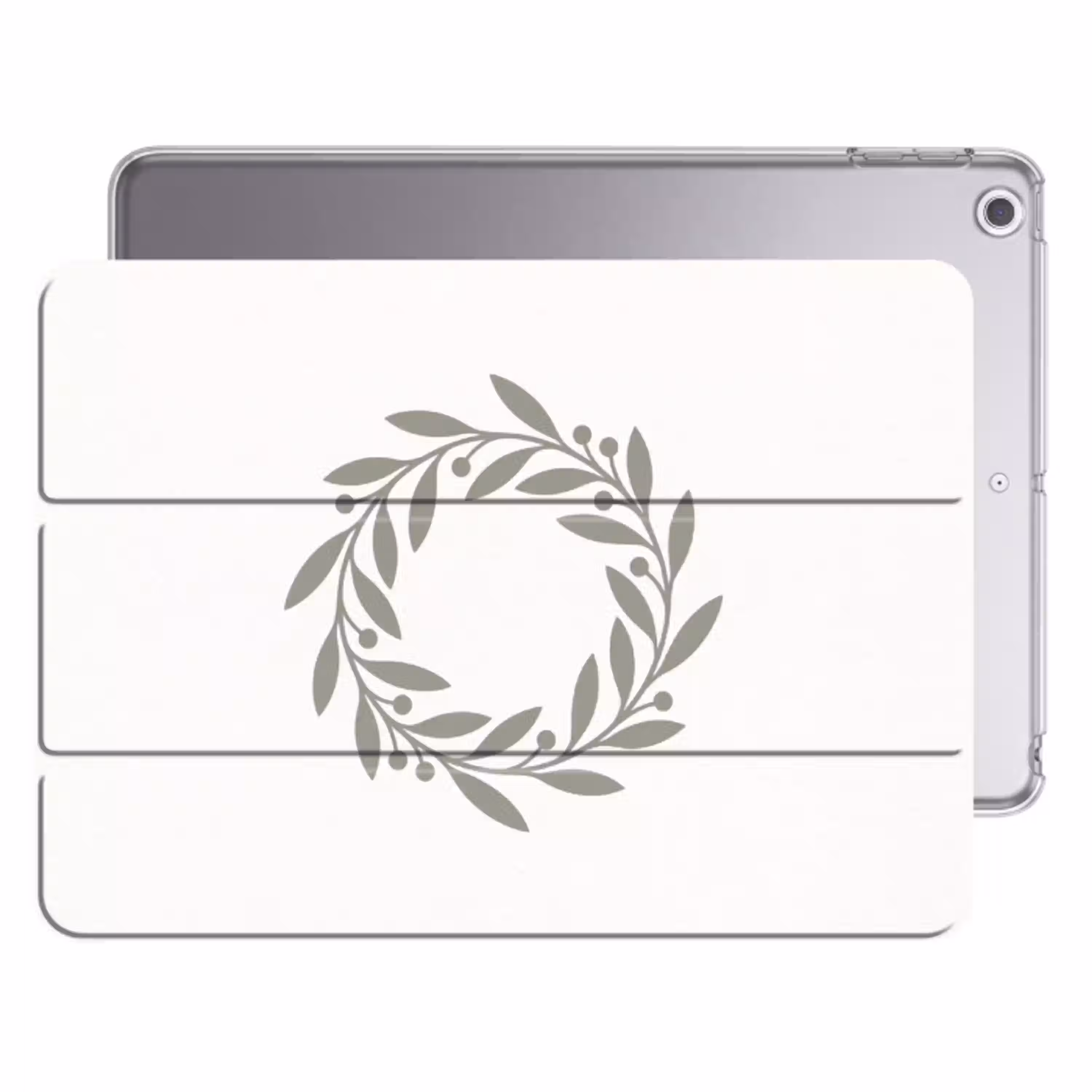 Krans - Bladeren - Natuur - Minimalistisch - Grijs Apple iPad 2017 middel -threedimensional_3d_global