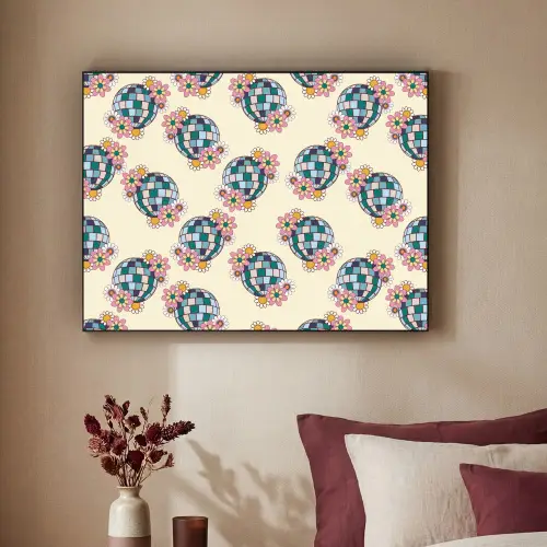 Retro - Disco - Bloemen - Discobal Textielframe zwart klein 947 -sfeer1