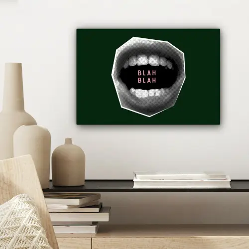 Mond - Groen - Illustratie - BLAH BLAH canvas 2cm klein -sfeer6