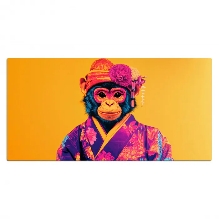 Aap - Kimono - Bloemen - Hoofdtooi Muismat XXL klein -3d_leeg