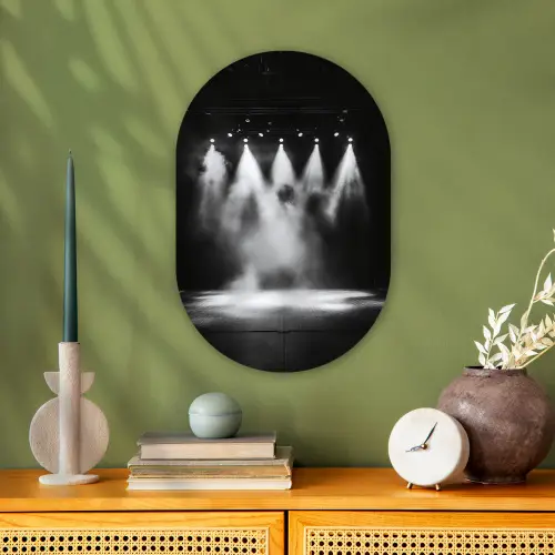Theaterzaal - Mist - Spotlights - Zwart Wandcirkel Ovaal Forex klein -sfeer2