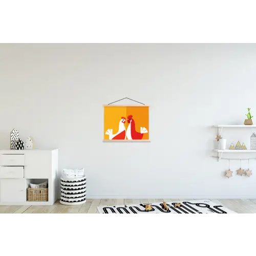 Kippen - Oranje - Vlakken textielposter latten blank klein -kinderkamer