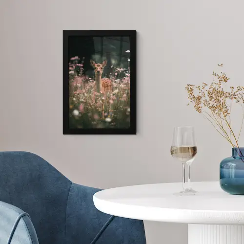 Hert - Wilde bloemen - Bos fotolijst zwart zonder passe partout klein -sfeer4
