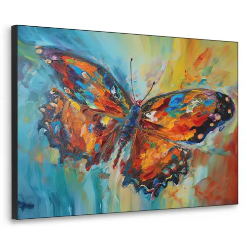 Vlinder - Kleuren - Kunst - Schilderij Textielframe zwart klein -3d