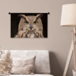 Oehoe - Uil - Portret - Bruin Wandkleed katoen klein -sfeer4