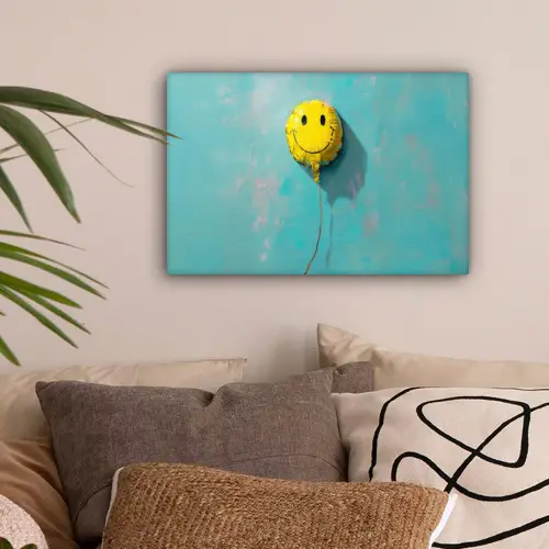 Ballon - Geel - Smiley canvas 2cm klein -sfeer1