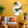Japandi - Abstract - Groen Wandcirkel Ovaal Glas middel -sfeer4
