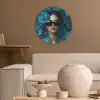 Vrouw - Bloemen - Blauw - Aesthetic - Luxe Akoestische PET Vilt - Rond klein -sfeer1