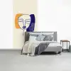 Minimalistisch - Gezicht - Hand - Oranje - Blauw fotobehang vinyl groot -slaapkamer