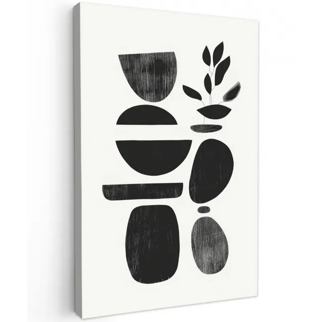 Japandi - Zwart - Abstract canvas 2cm klein -z3d