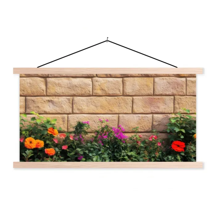 Bloemen - Bakstenen - Kleurrijk textielposter latten blank klein -3d