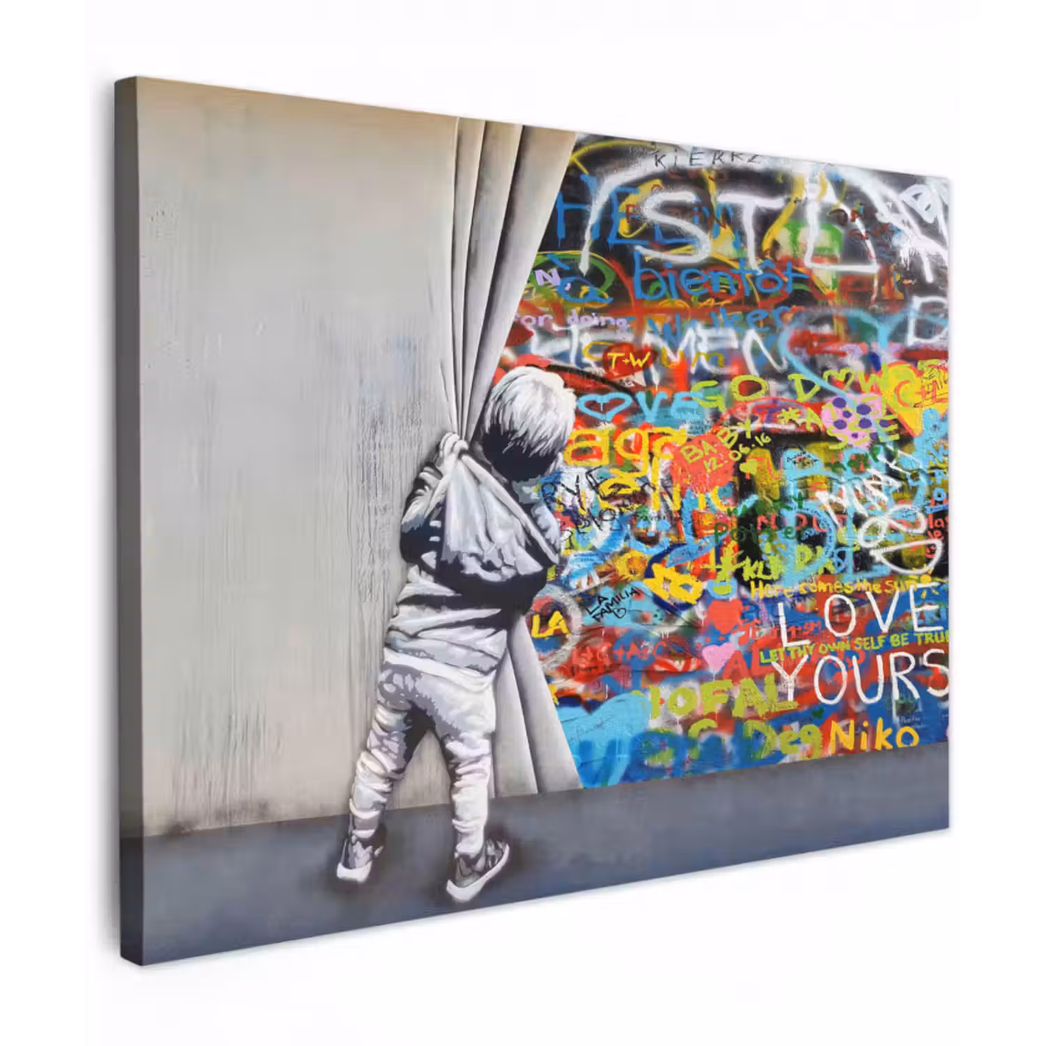 Leinwandbild - Graffiti - Illusion - Junge - Straßenkunst