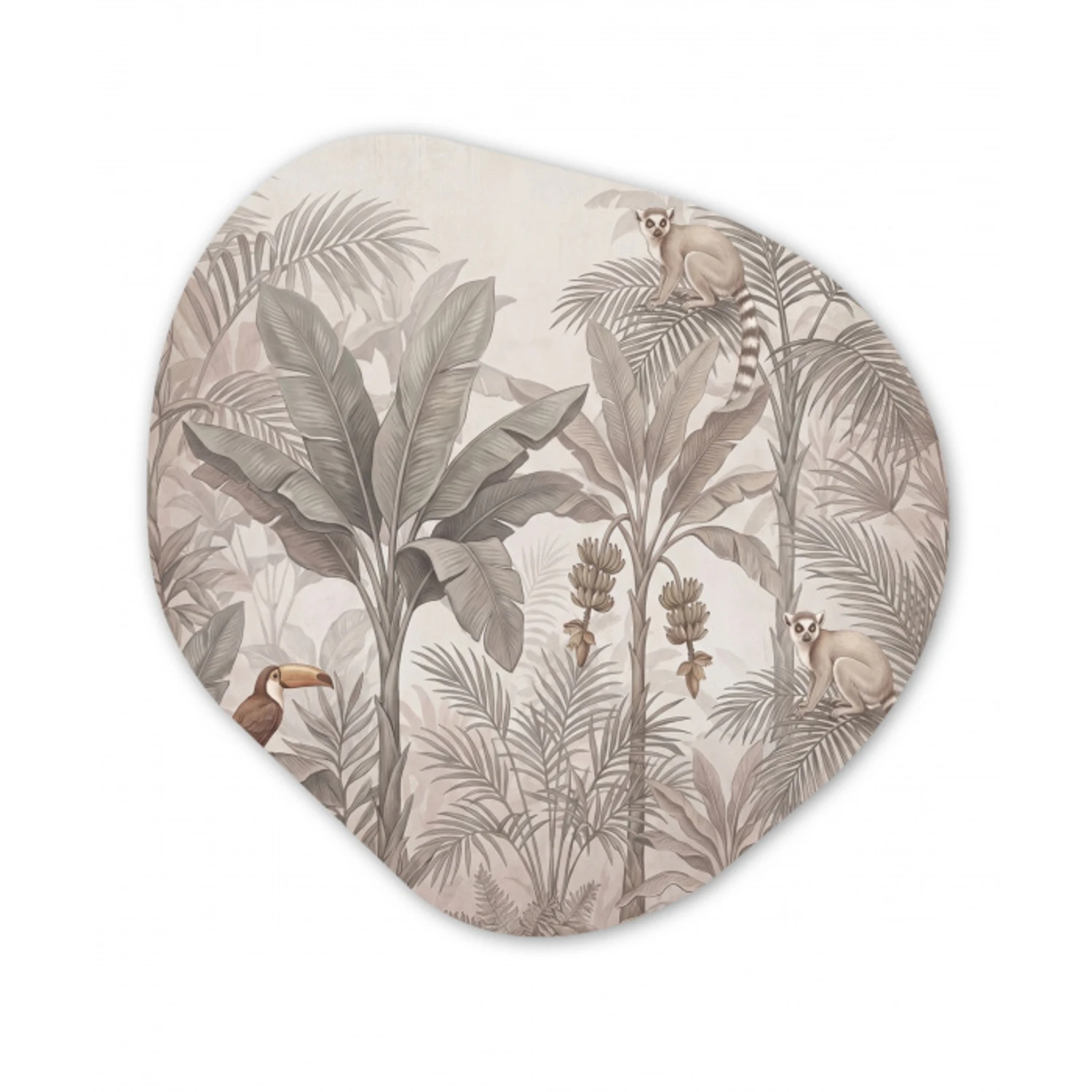 Natuur - Jungle - Ringstaartmaki - Bruin Wandcirkel Organisch Aluminium middel -3d
