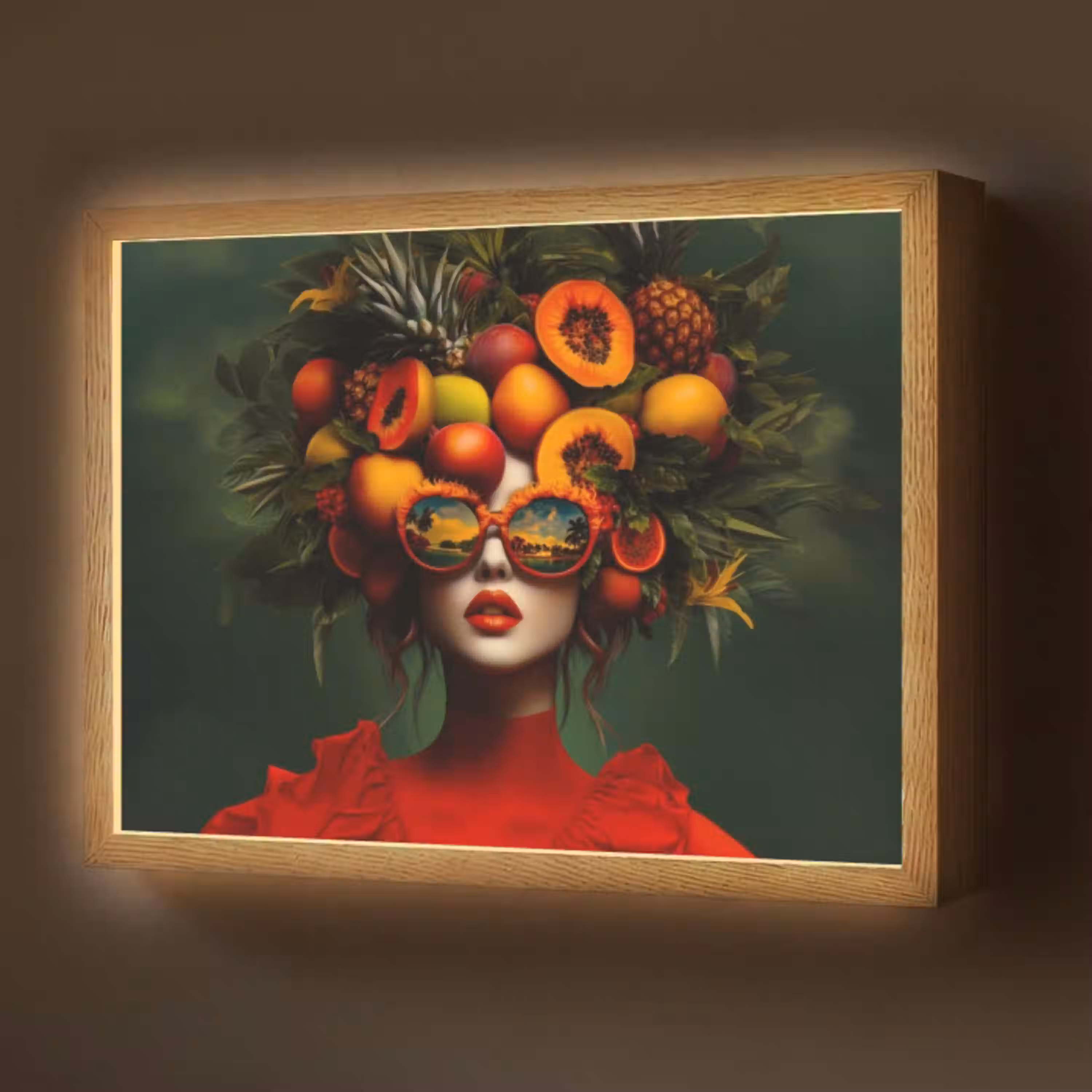 Vrouw - Vruchten - Papaja - Ananas Light Box met batterij (Wandlamp) middel -z3d_website