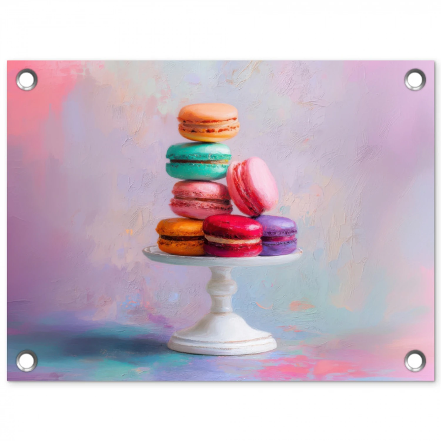 Macarons - Schaal - Pastel - Kleurrijk tuinposter los doek klein -3d