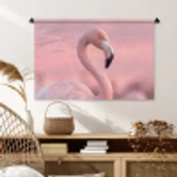 Flamingo - Portret - Roze Wandkleed katoen middel -sfeer5