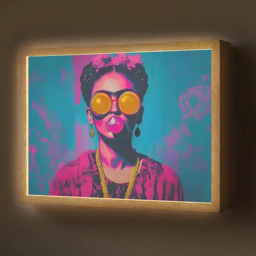 Vrouw - Kauwgom - Zonnebril - Oranje Light Box met batterij (Wandlamp) middel -z3d_website