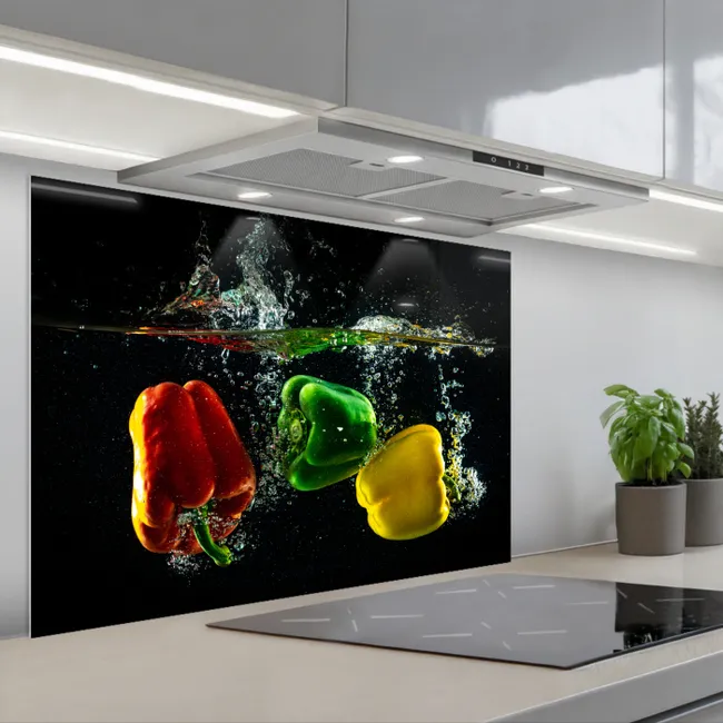 Salpicaderos de cocina - Pimiento - Vegetal - Agua - Negro - Rojo - Verde - Amarillo