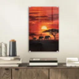 Savanne - Olifanten - Zonsondergang plexiglas 5mm klein -sfeer1